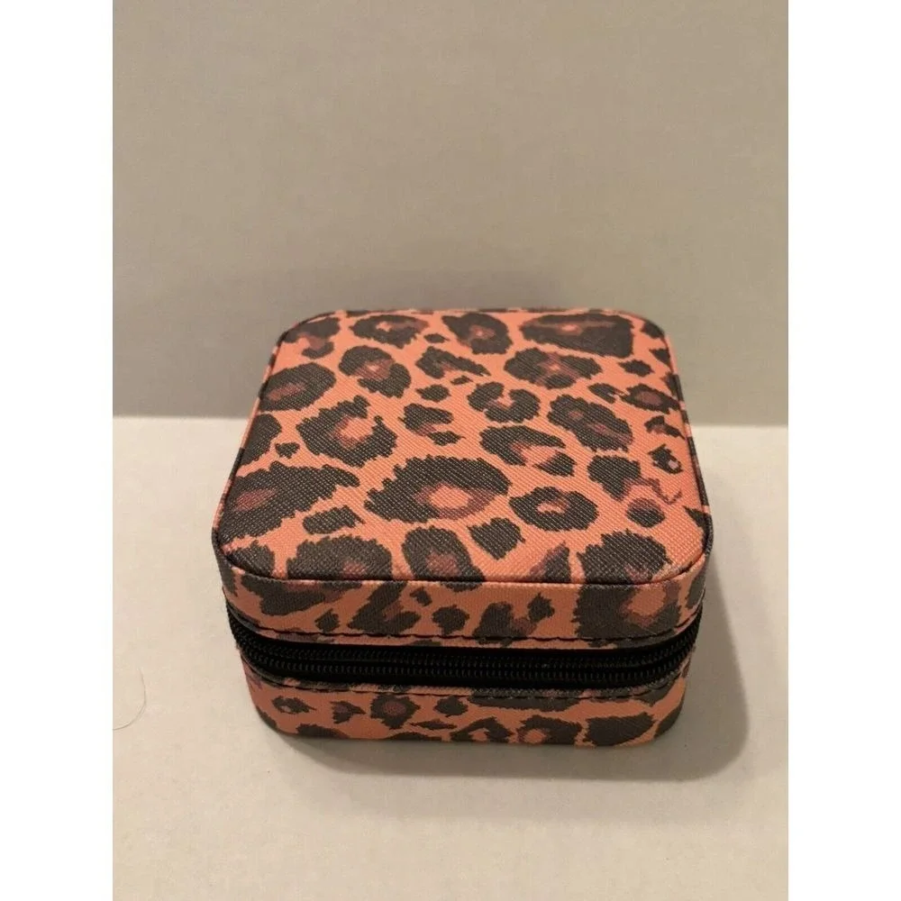 Unisex Animal‎ Print Compact Travel Zippered Ring  Earrings Necklace Jewelry Box